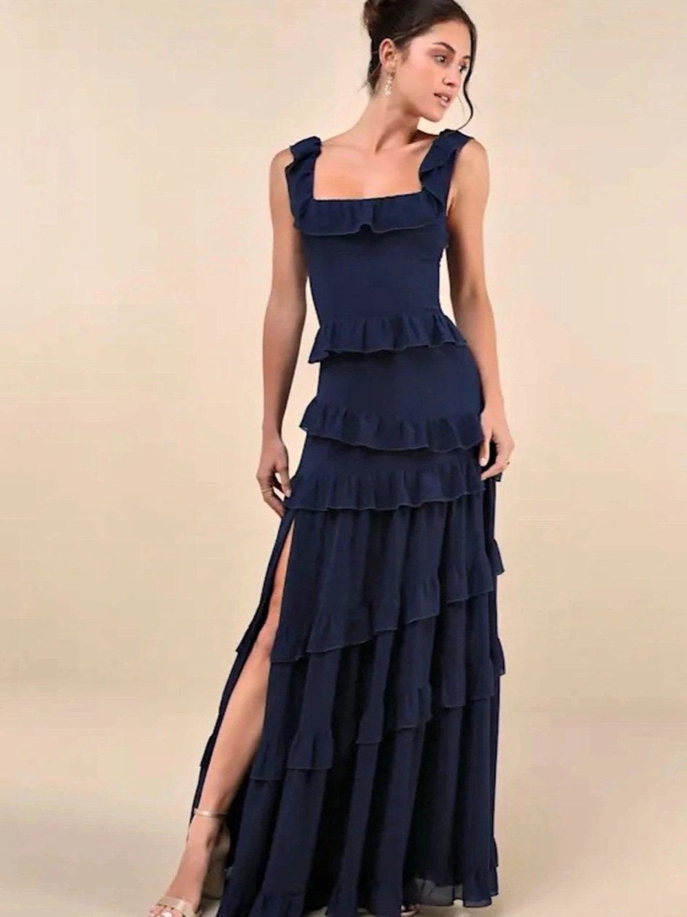 Lulus Compelling Romantic Dark Blue Ruffled Tiered Maxi Dress